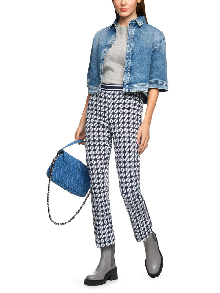 Donkerblauw en witte broek in print met elastiek Marc Cain sports