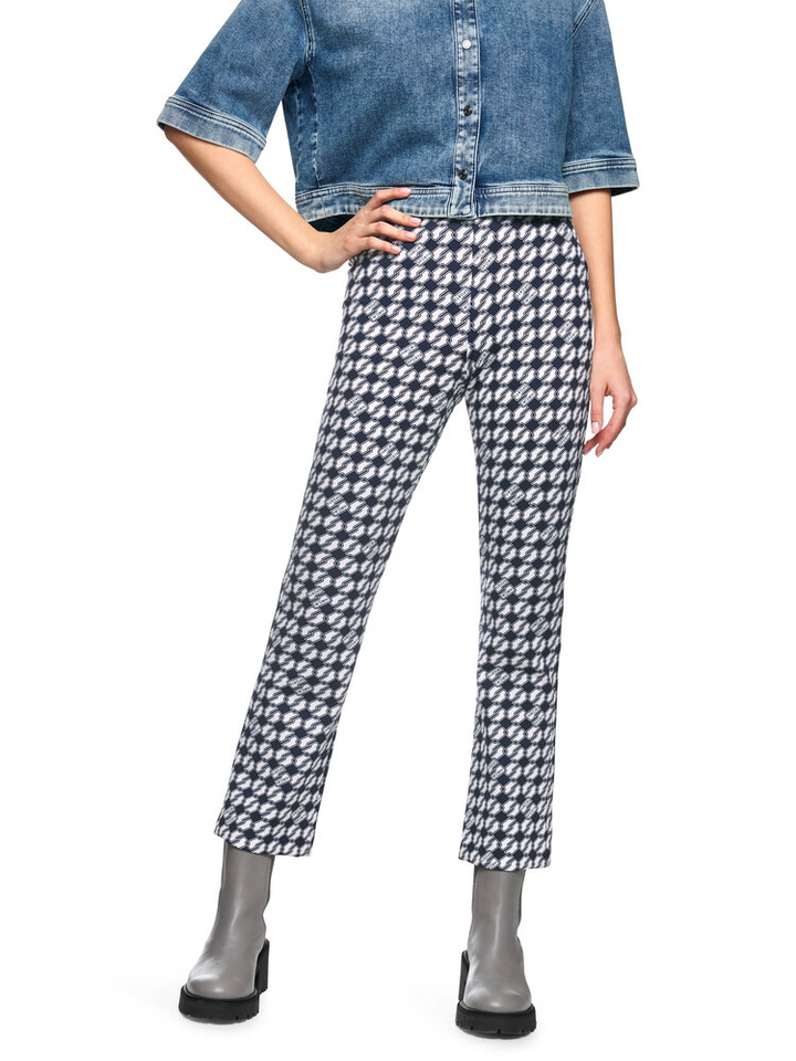 Donkerblauw en witte broek in print met elastiek Marc Cain sports