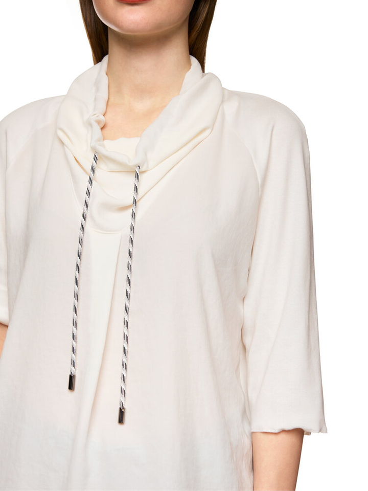 Ecru pull met watervalkraag en driekwart mouwen Marc Cain sports