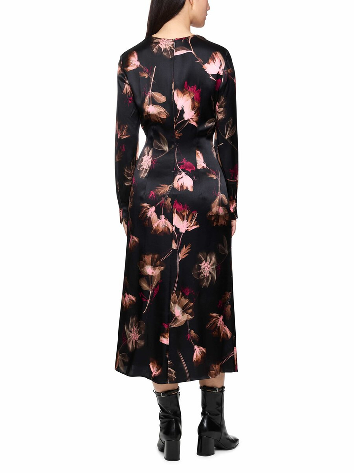 Zwart lang kleed met v-hals en bloemenprint Marc Cain collections