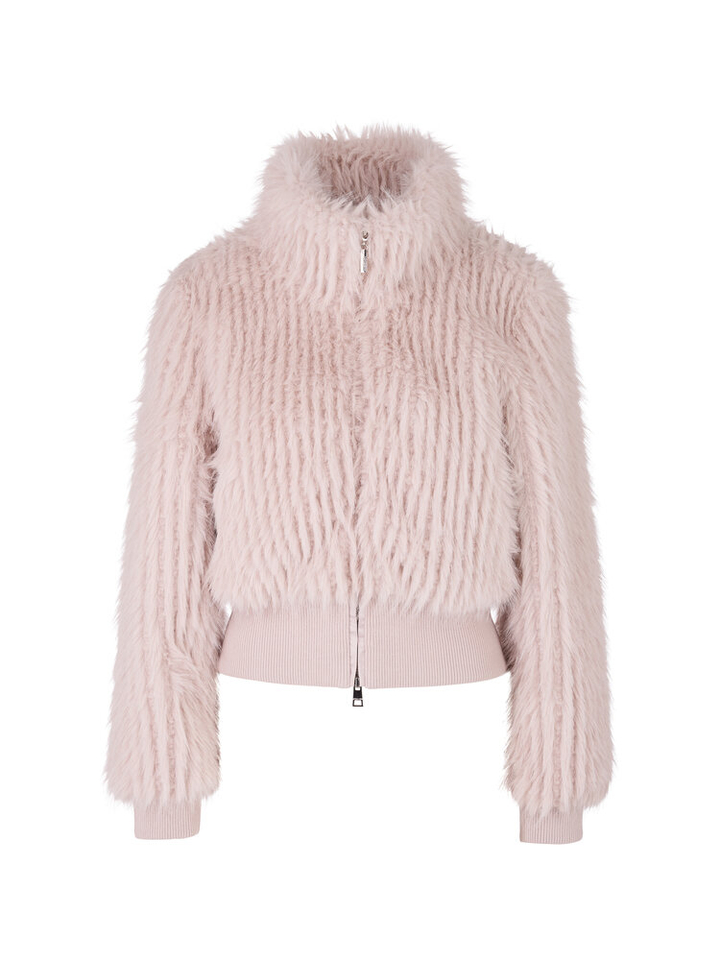 Taupe kleurige korte jas van imitatiebont Marccain Collection