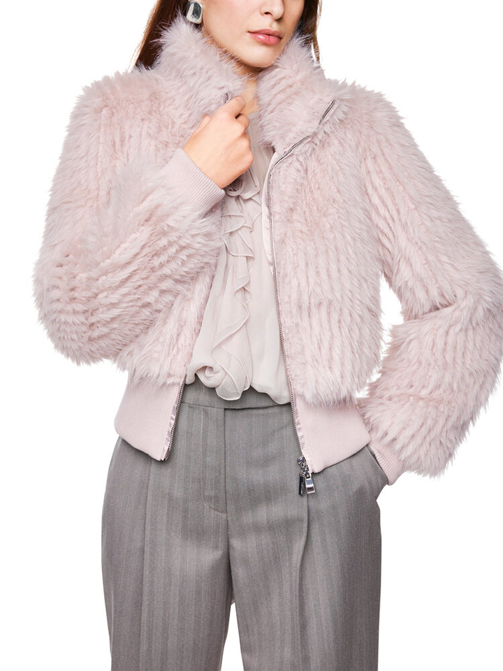 Taupe kleurige korte jas van imitatiebont Marccain Collection