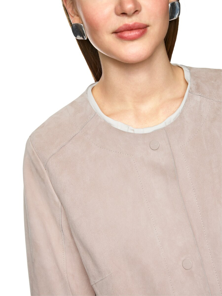 Taupe kleurige halflange jas in leder Marccain Vollection