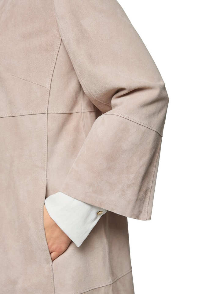 Taupe kleurige halflange jas in leder Marccain Vollection