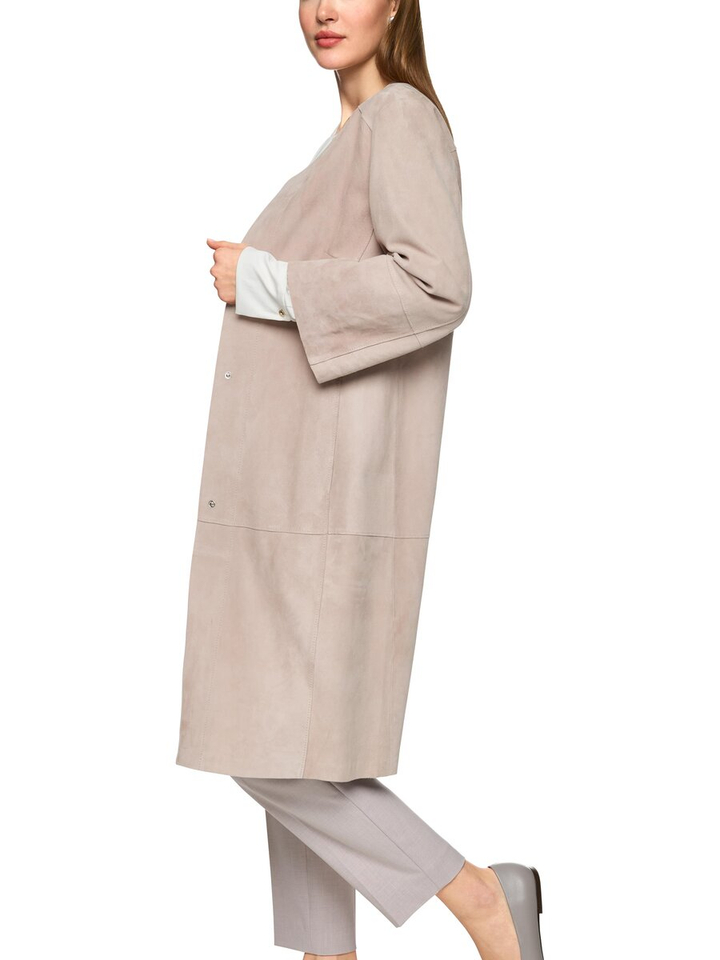 Taupe kleurige halflange jas in leder Marccain Vollection