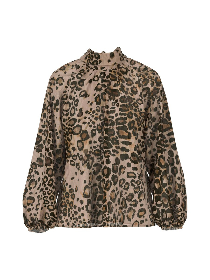 Beige doorzichtige blouse met dierenprint en lint achteraan Marc Cain collections