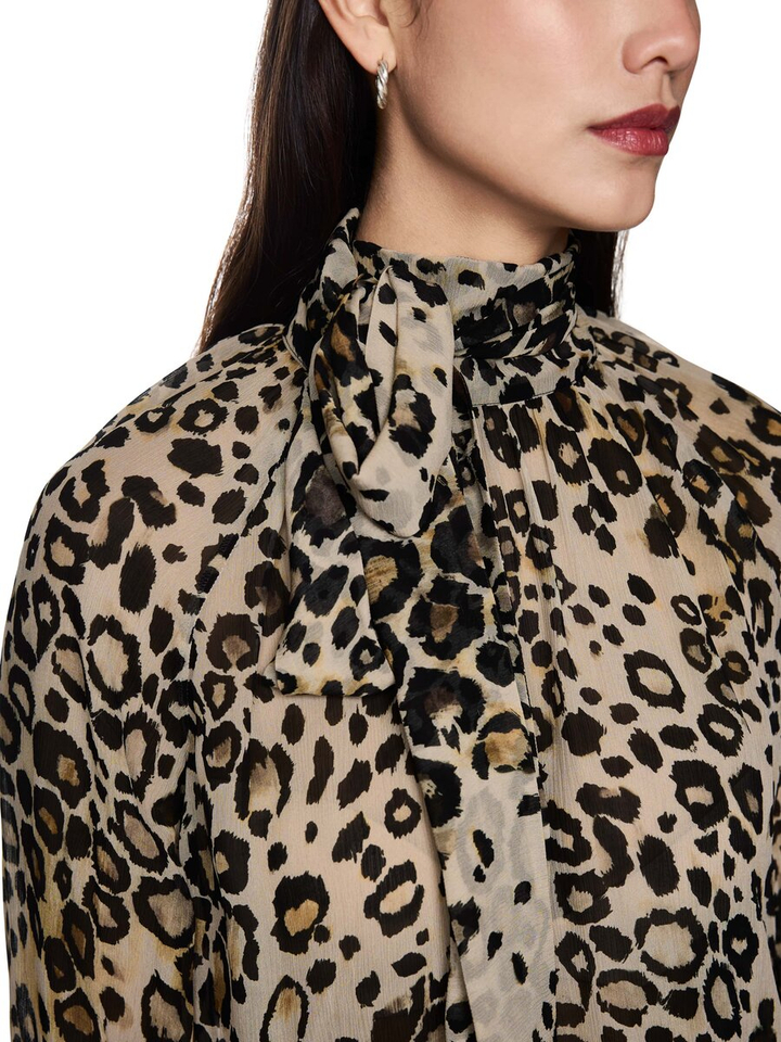 Beige doorzichtige blouse met dierenprint en lint achteraan Marc Cain collections