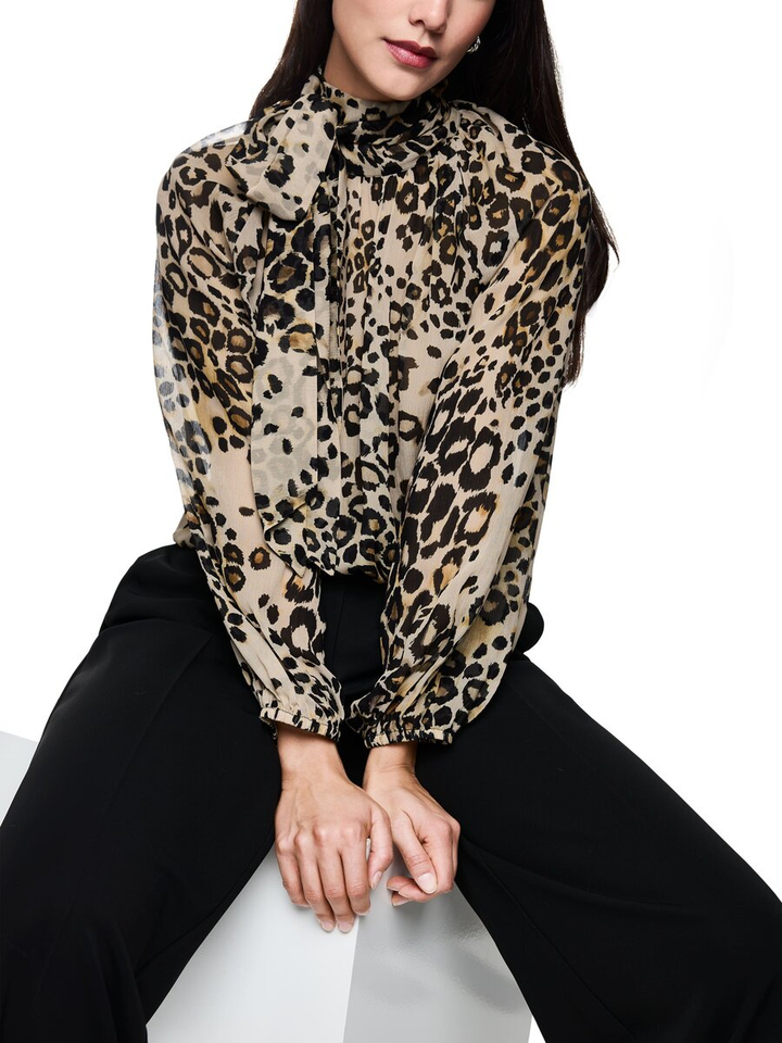 Beige doorzichtige blouse met dierenprint en lint achteraan Marc Cain collections
