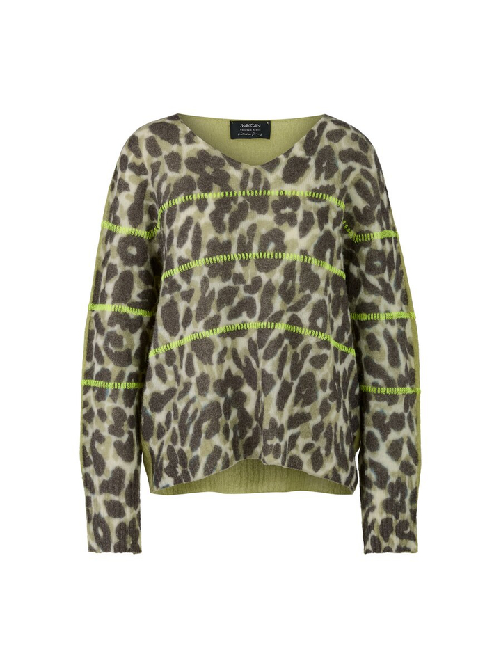 Groene trui met alpaca wol in dierenprint Marccain Sports