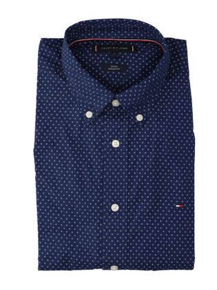 Tommy Hilfiger Donkerblauw katoenen hemd (regular fit) met witte print en lange mouwen