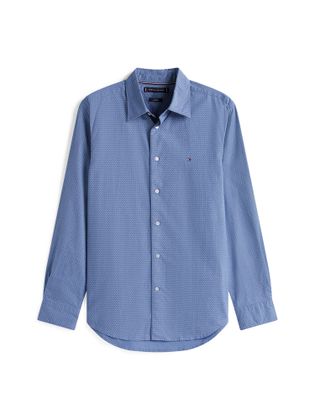 Tommy Hilfiger Blauw katoenen hemd (regular fit) met stipjes en lange mouwen