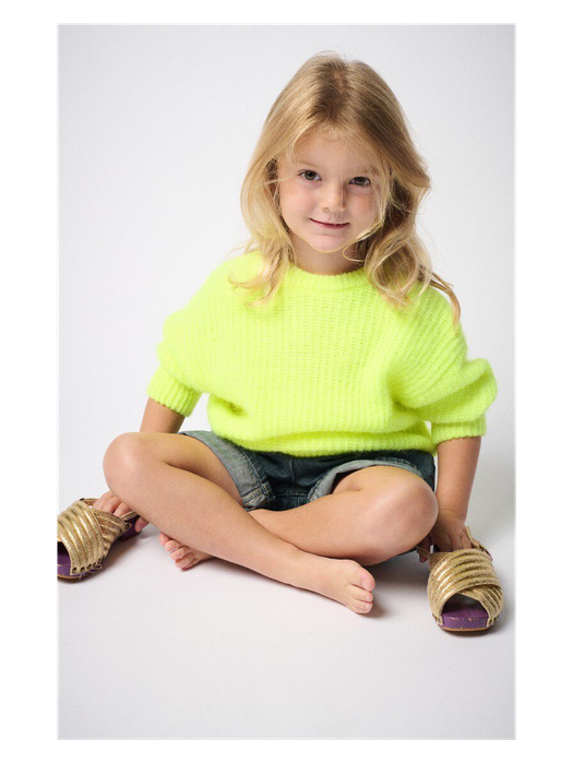 Fluo gele gebreide pull met ronde hals Keast American Vintage