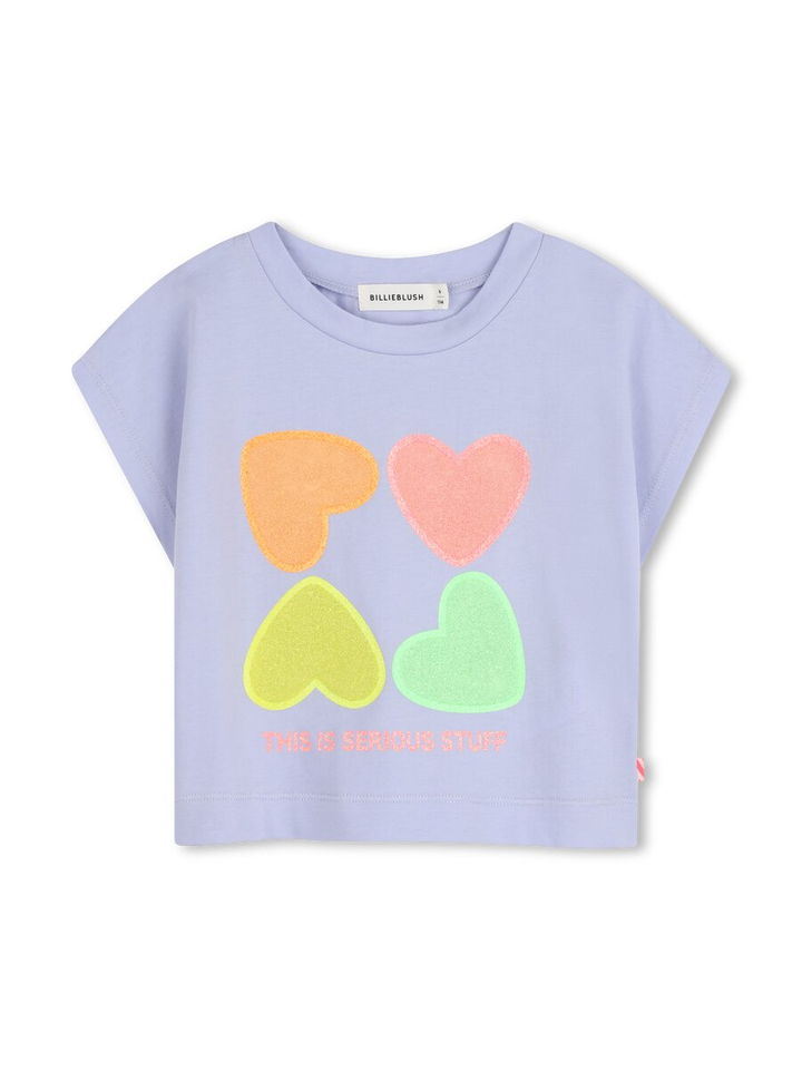 Lichtblauwe kortere T-shirt met opdruk Billieblush 