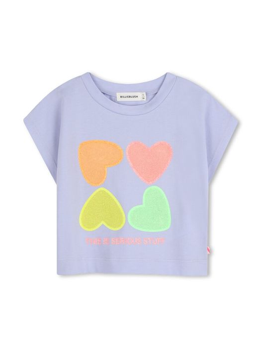 Lichtblauwe kortere T-shirt met opdruk Billieblush