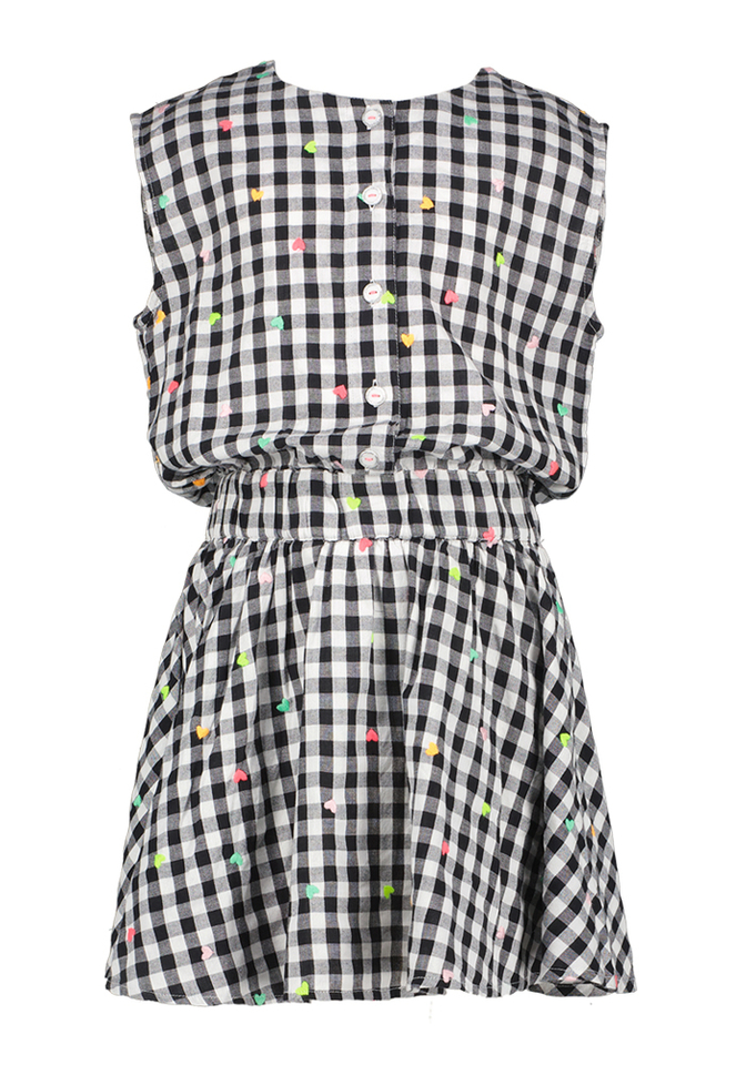 Zwart wit geruit kleedje met gekleurde hartjes Billieblush 