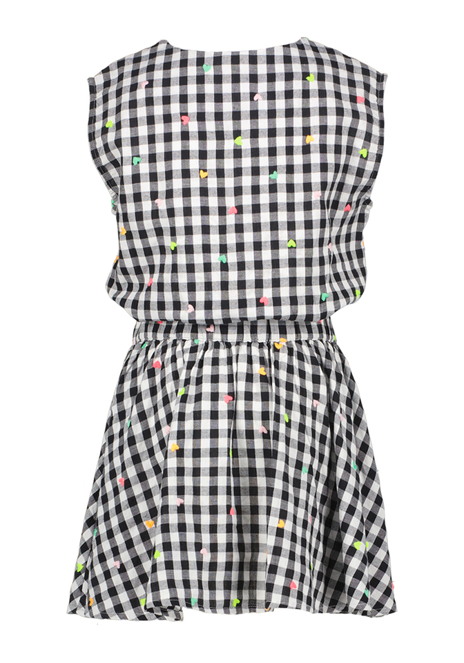 Zwart wit geruit kleedje met gekleurde hartjes Billieblush 