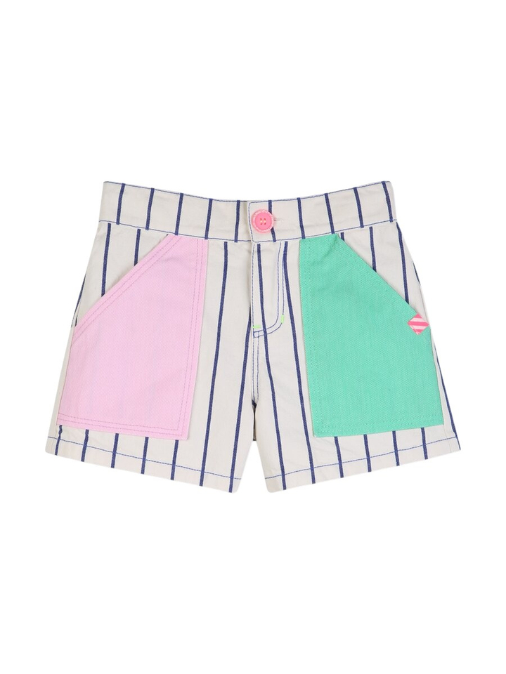 Ecru gestreepte jeans short met gekleurde zakken BillieBlush