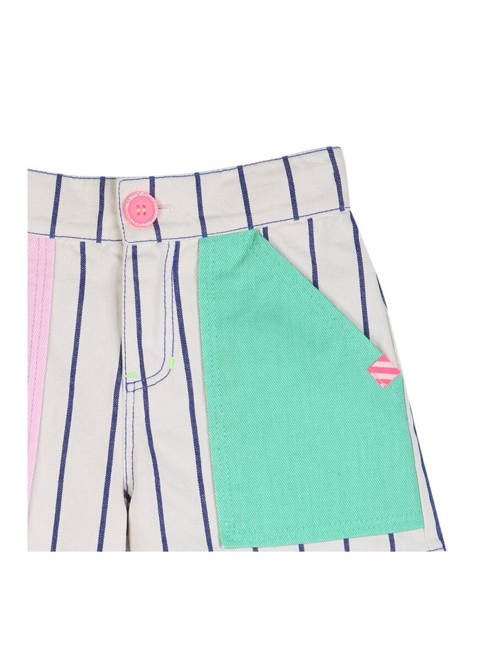Ecru gestreepte jeans short met gekleurde zakken BillieBlush