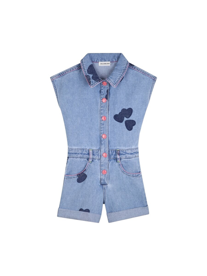 Blauwe jeans jumpsuit met hartjes print Billieblush
