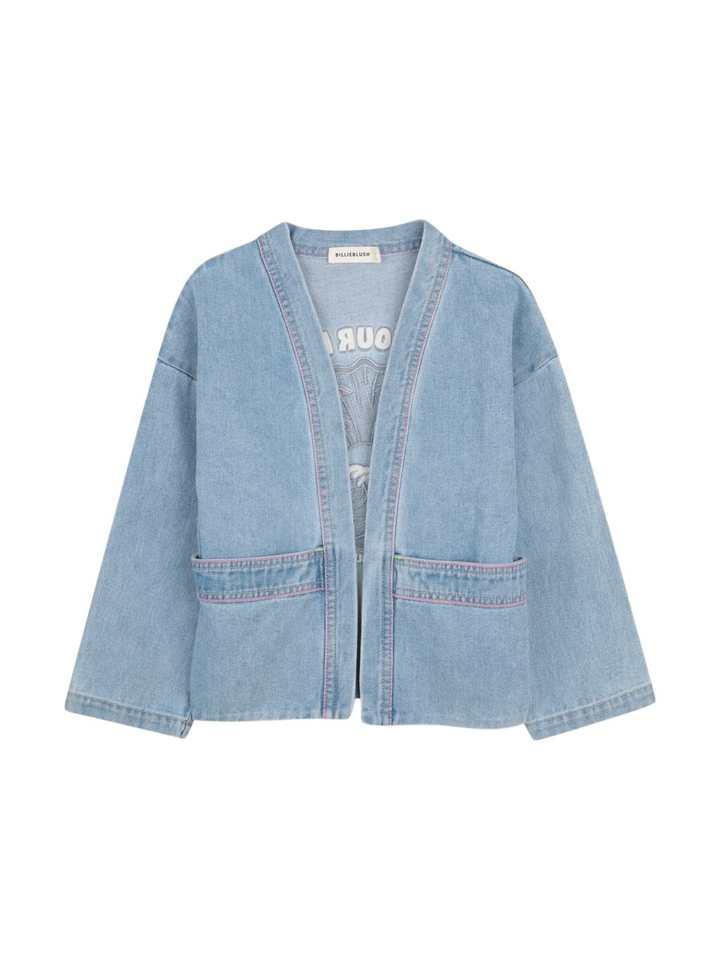 Blauwe jeans jas met print op de rug BillieBlush