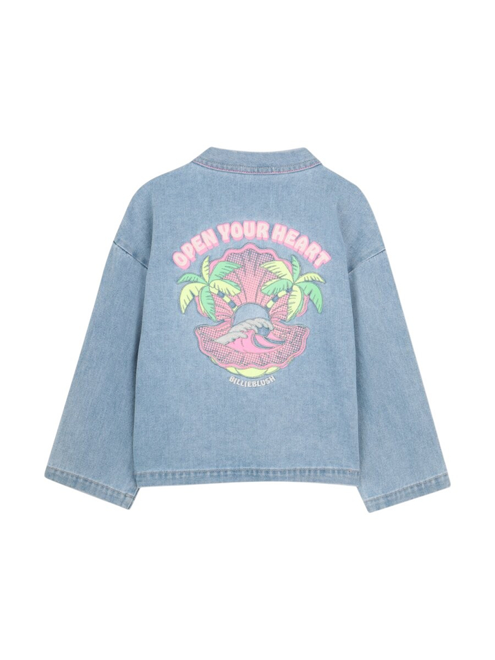 Blauwe jeans jas met print op de rug BillieBlush