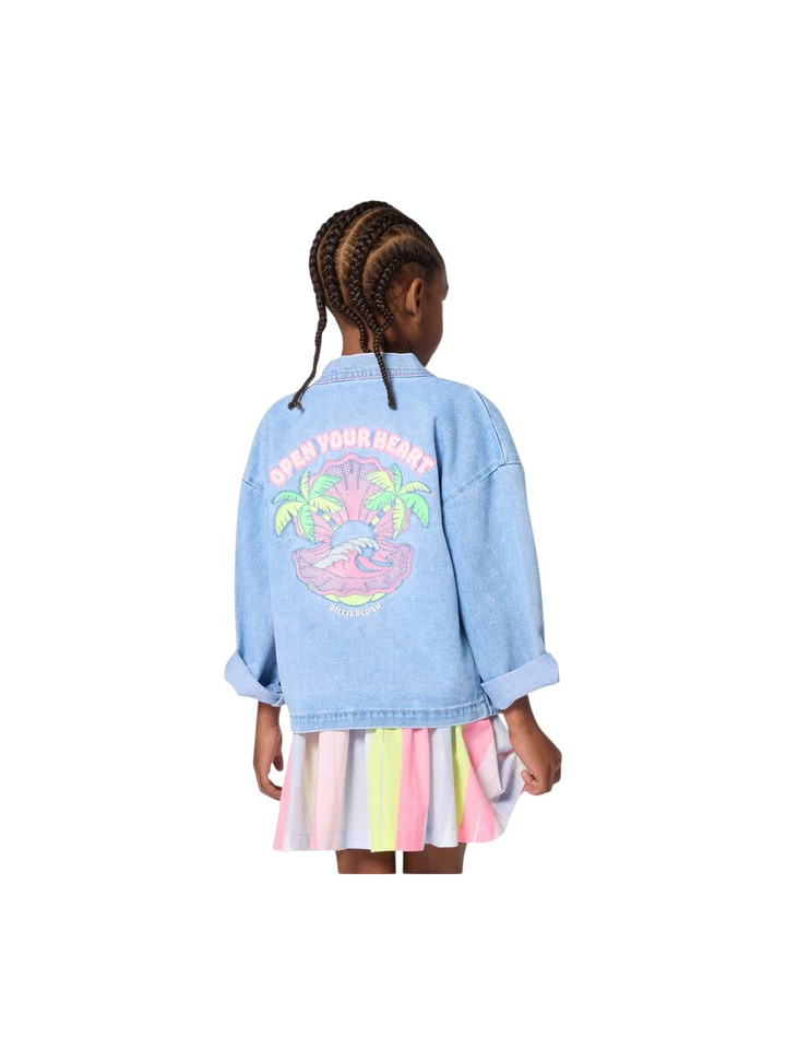 Blauwe jeans jas met print op de rug BillieBlush