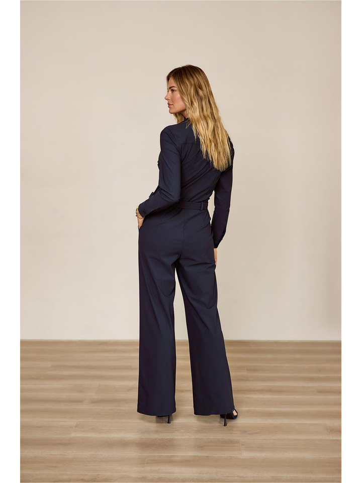 Donkerblauwe geklede jumpsuit Nadia Studio Anneloes 