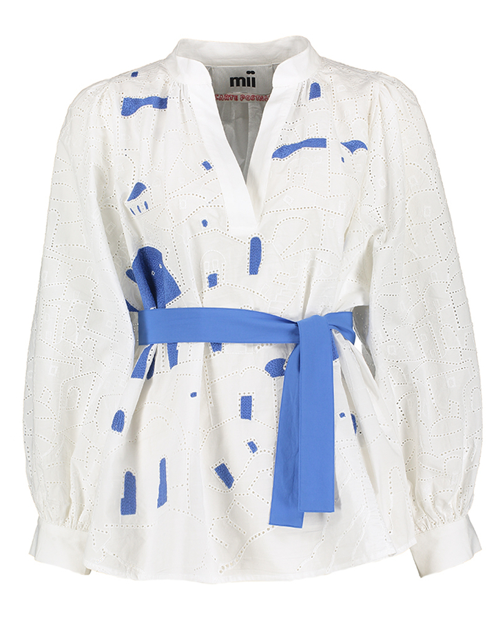 Witte oversized bloes met print structuur, broderie Claudie Mii
