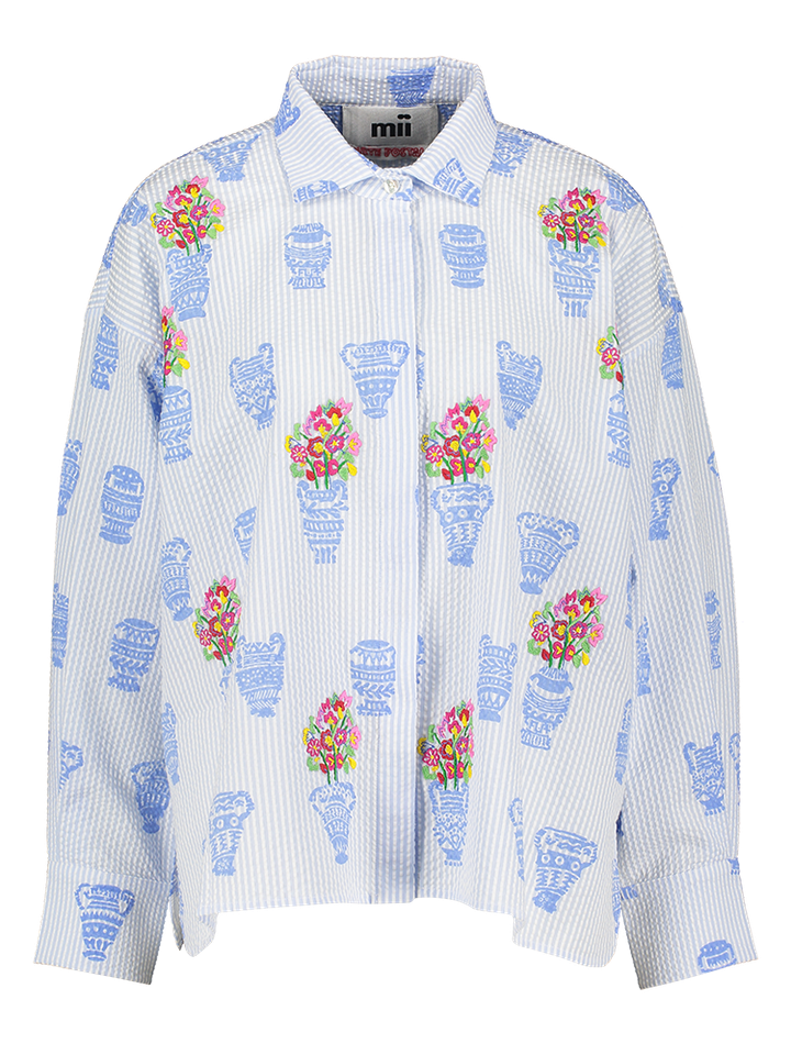 Blauw gestreepte oversized bloes print structuur Greta Mii