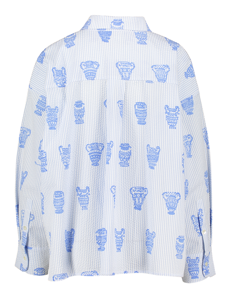 Blauw gestreepte oversized bloes print structuur Greta Mii