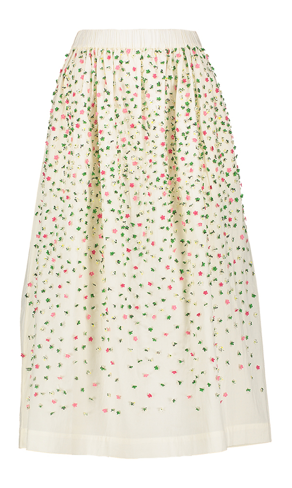 Ecru lange rok met bloemen detail Mantou Mii