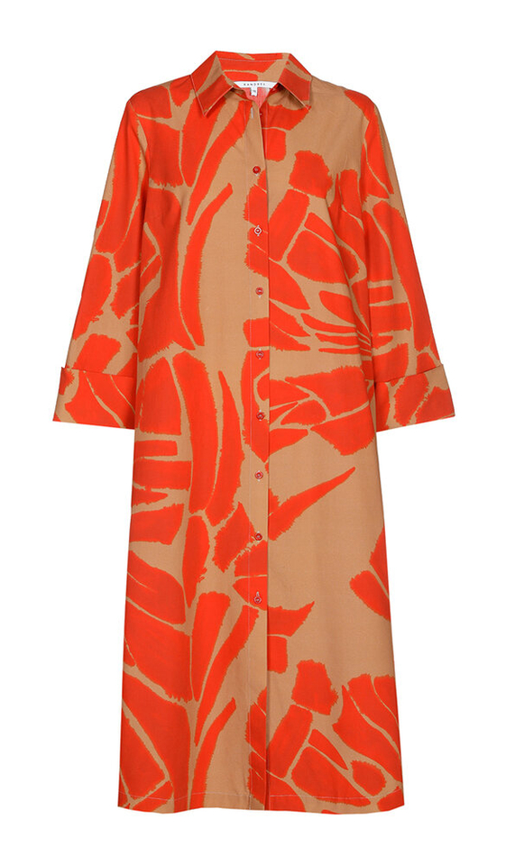 Beige katoenen jurk met oranje print Kaish Xandres
