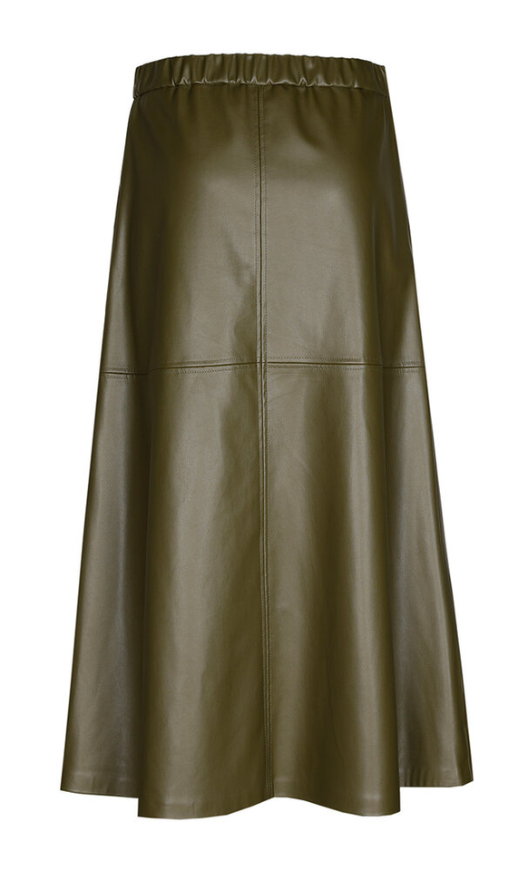 Kaki groene halflange rok in imitatieleer Runne Xandres