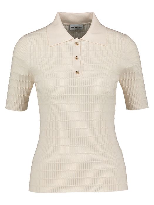 Ecru polo met gouden knoop detail Mi Legno Marella