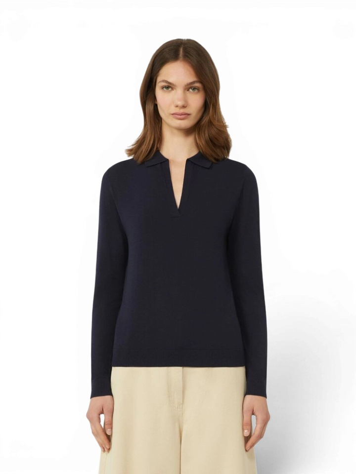 Navy blauwe polo met v-hals Palanca Max Mara