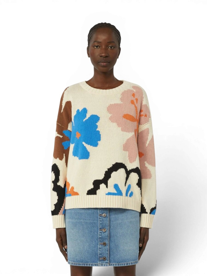 Ecru gebreide trui met bloemenprint Celebre Max Mara 