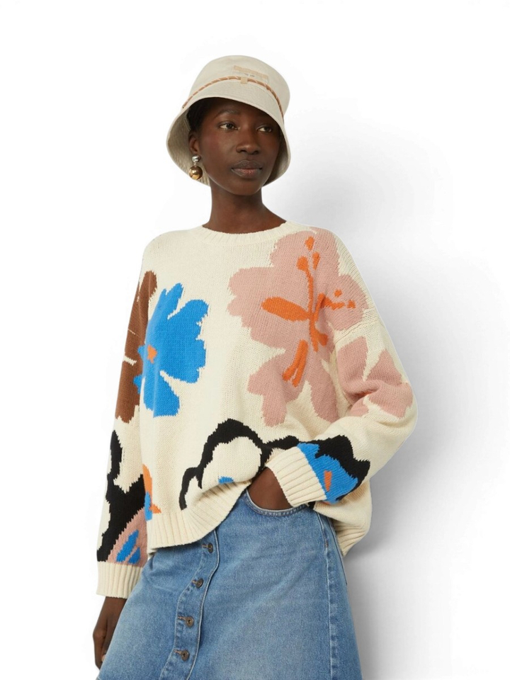 Ecru gebreide trui met bloemenprint Celebre Max Mara 