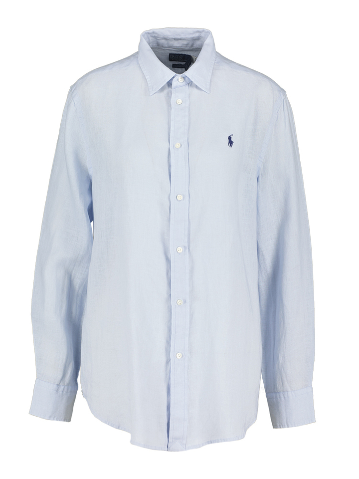 Blauwe linnen bloes Ralph Lauren 