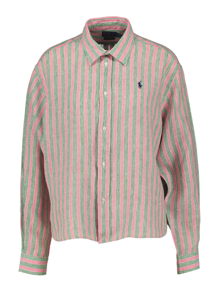 Roze en groene gestreepte linnen bloes Ralph Lauren 