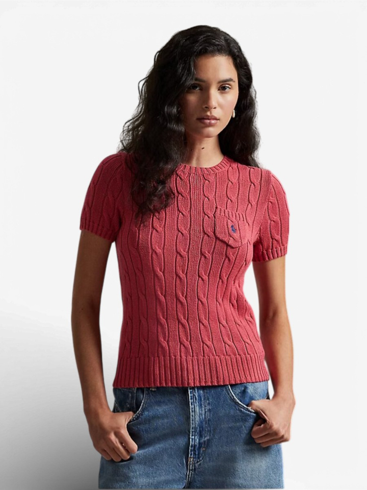 Rode gebreide trui met kabel Ralph Lauren