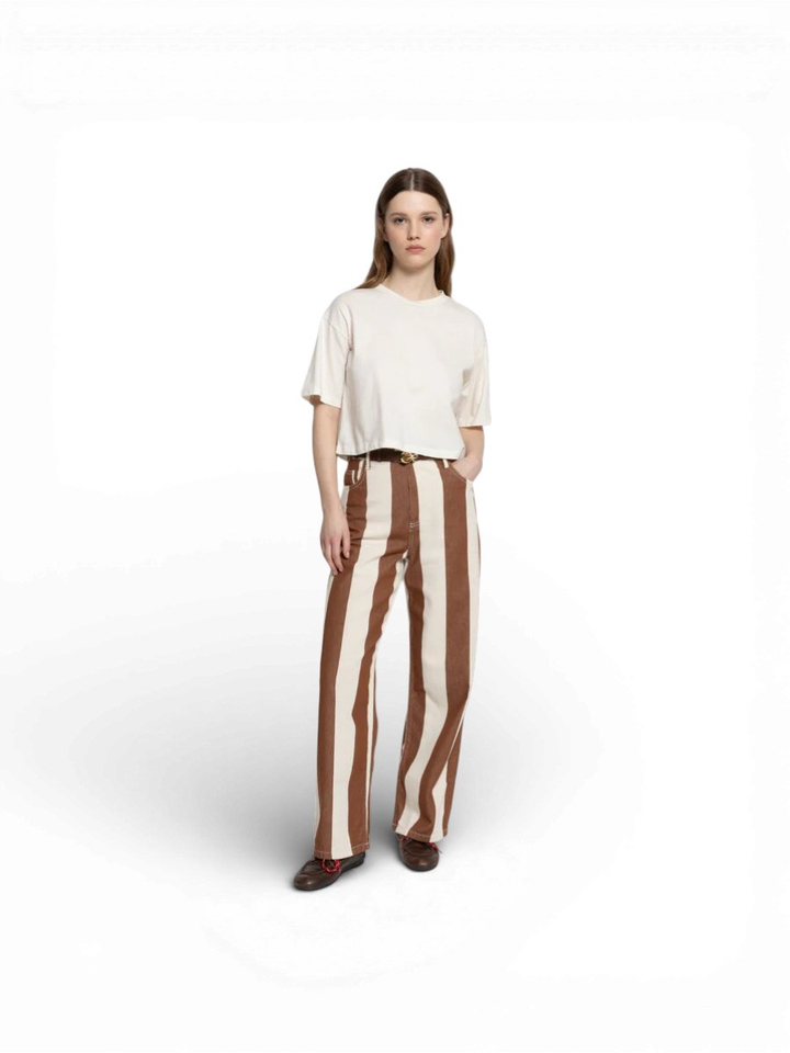 Bruine gestreepte broek Ame