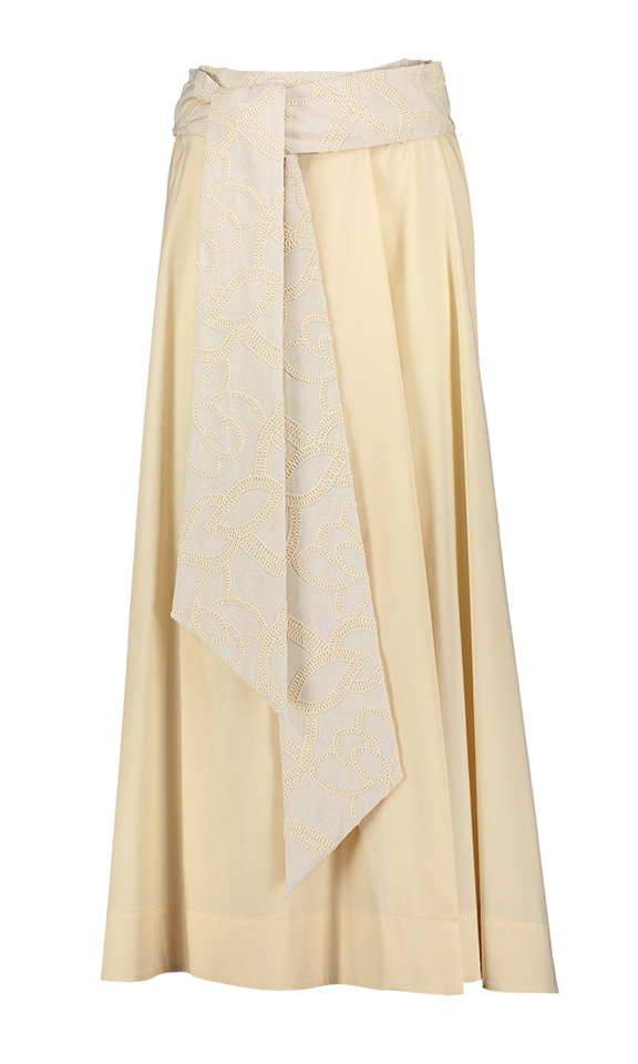 Beige lange rok met riem in structuur Tika Oscar