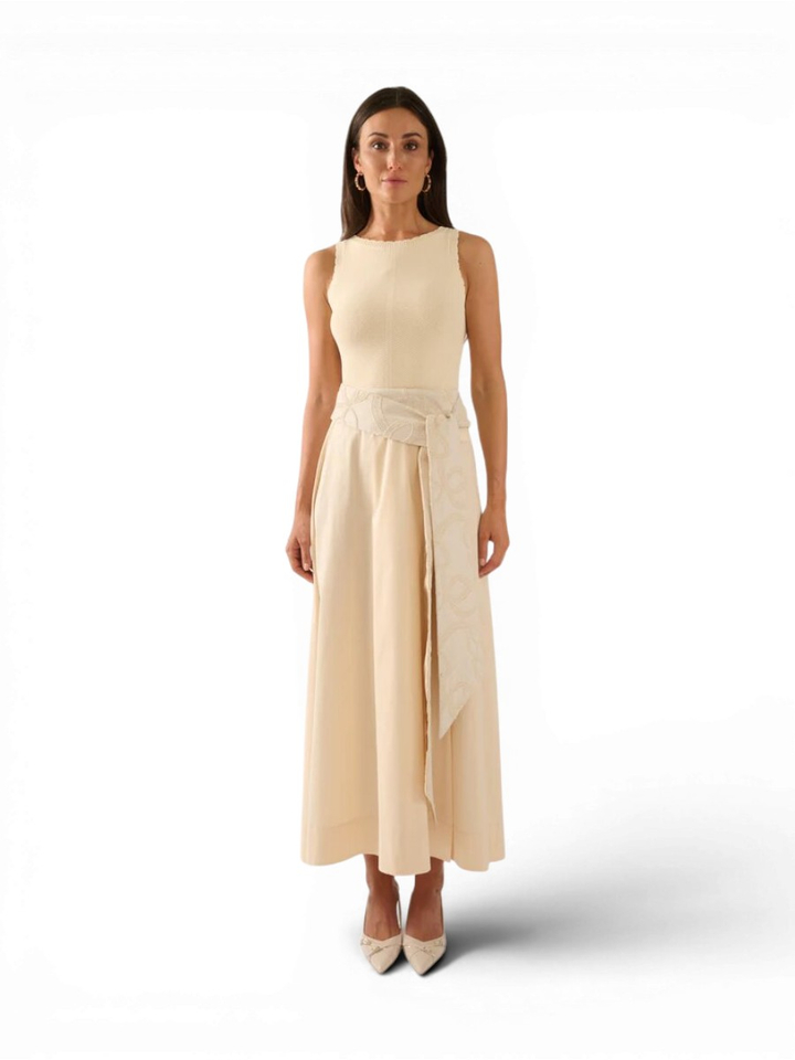 Beige lange rok met riem in structuur Tika Oscar