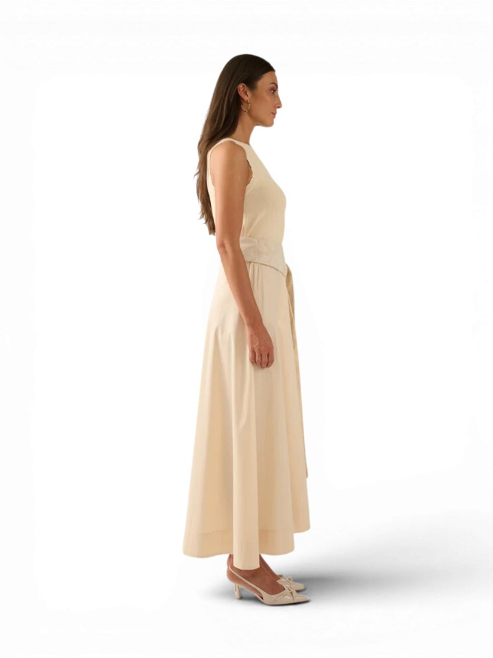 Beige lange rok met riem in structuur Tika Oscar