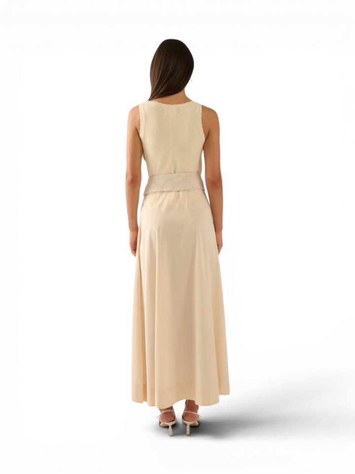 Beige lange rok met riem in structuur Tika Oscar