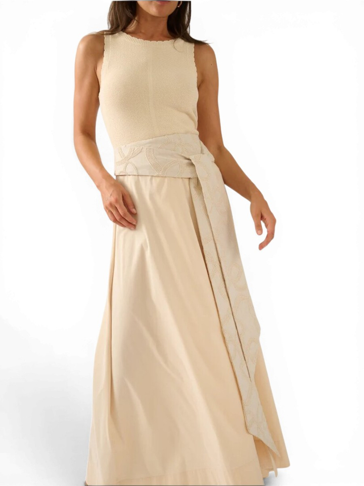 Beige lange rok met riem in structuur Tika Oscar
