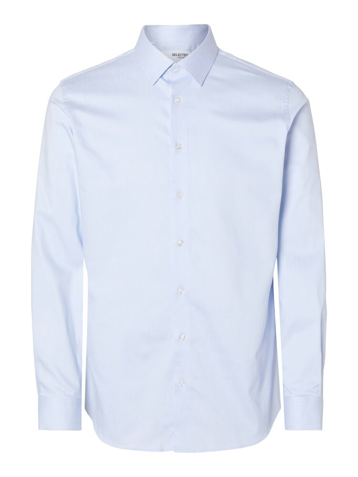 Lichtblauw katoenen hemd (slim fit) met lange mouwen Selected 