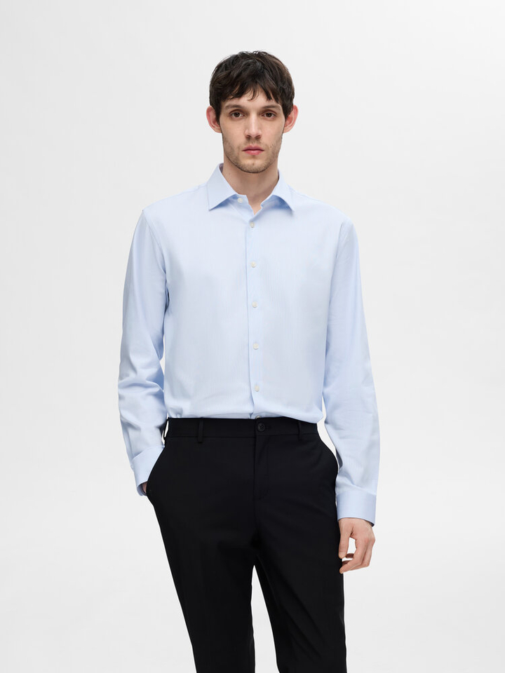 Lichtblauw katoenen hemd (slim fit) met lange mouwen Selected 