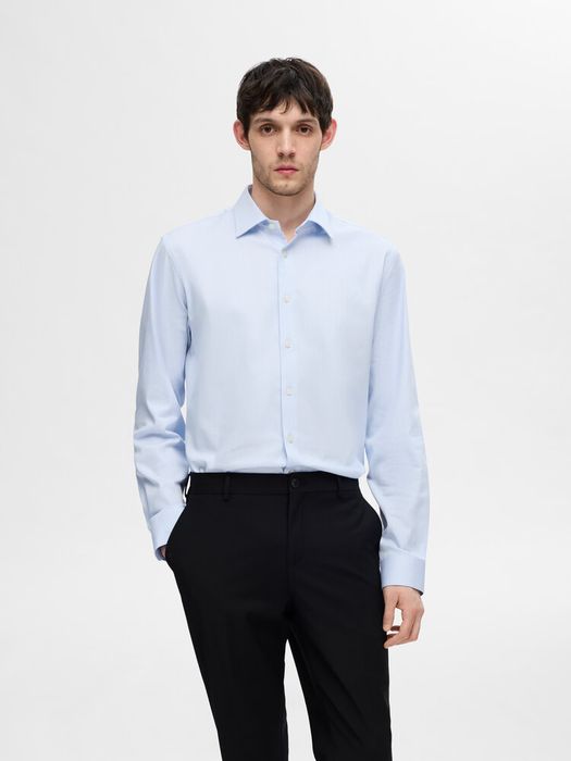 Lichtblauw katoenen hemd (slim fit) met lange mouwen Selected