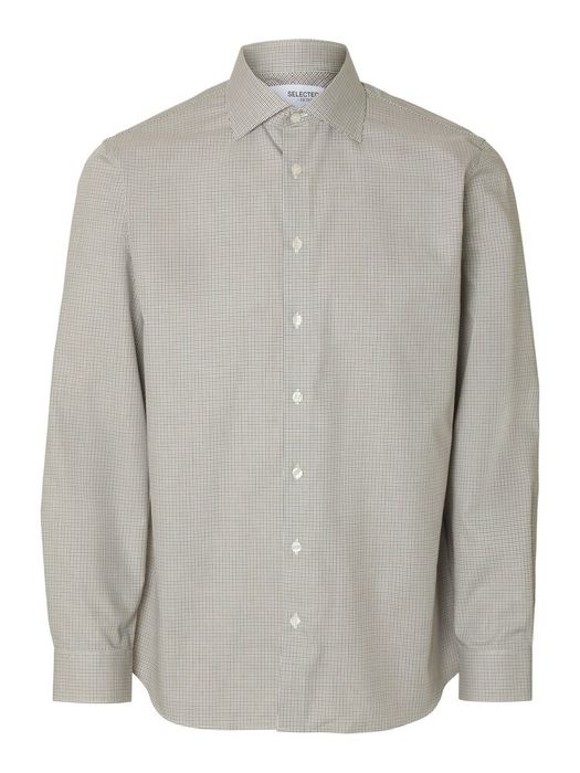 white/brown/navy slim fit hemd met lange mouwen Selected